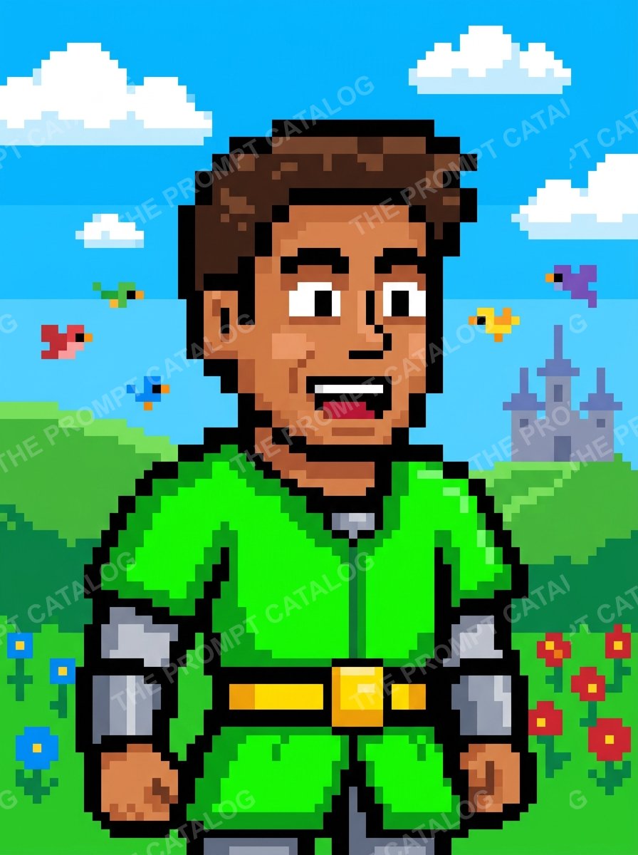 AI photo booth prompt theme: 8-Bit Game Character Adventure